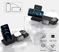 多功能立式快充座充无线充支架桌面带时钟显示三合一无线充电器